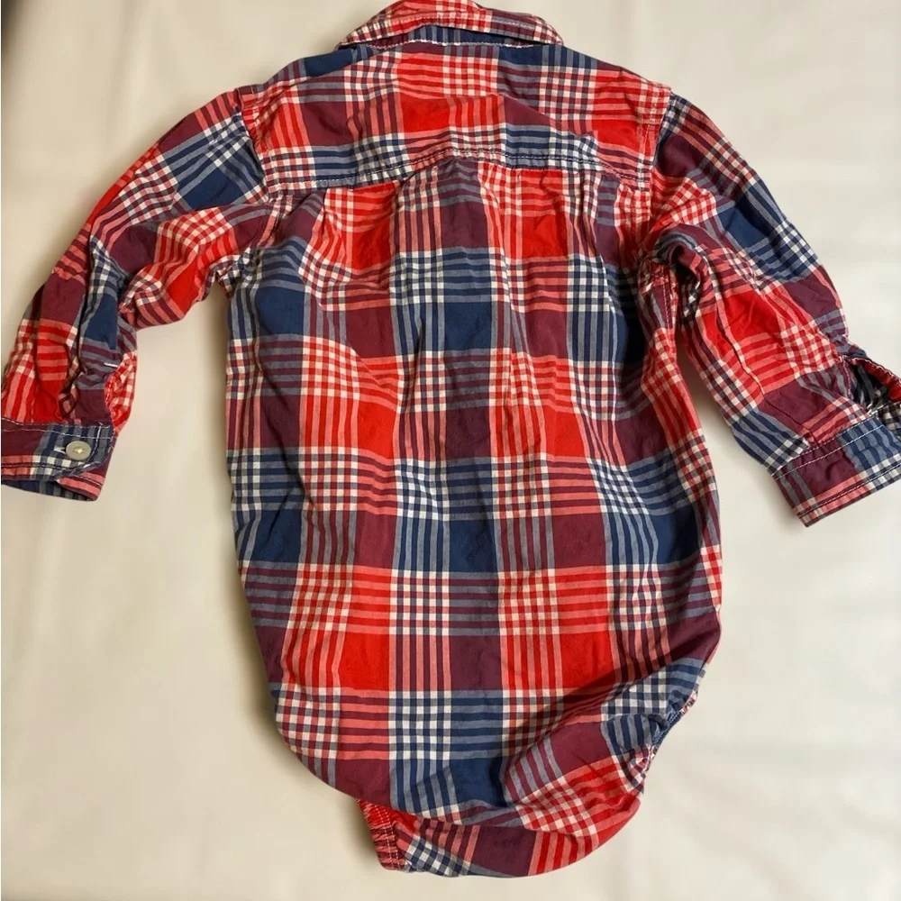 OshKosh B'gosh Red and Blue Plaid Button Down Shirt & lined Pants 24 month